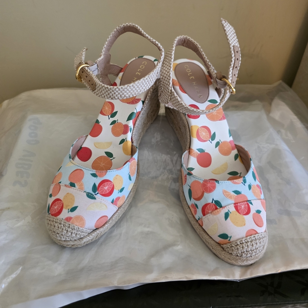 Cole Haan Colorful Fruit Print Wedge Sandals